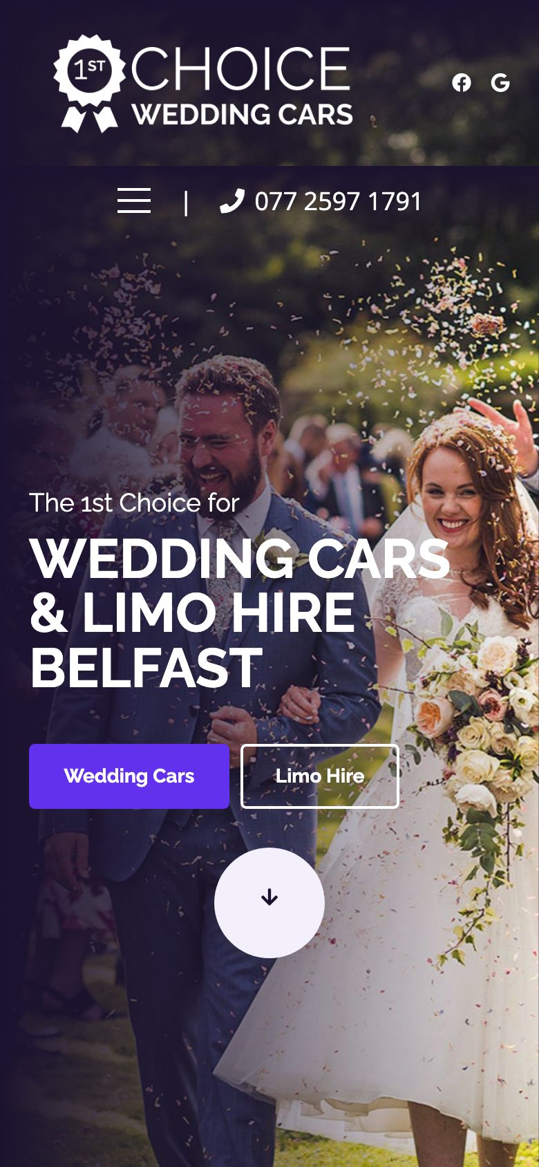 1st Choice Wedding Cars Belfast website on mobile, designed by Web Design Belfast