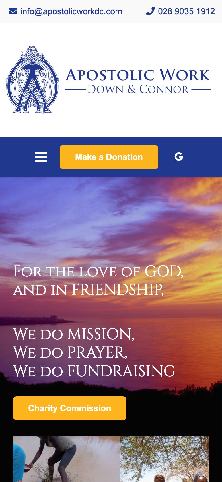 Apostolic Work Down & Connor website on mobile, designed by Web Design Belfast