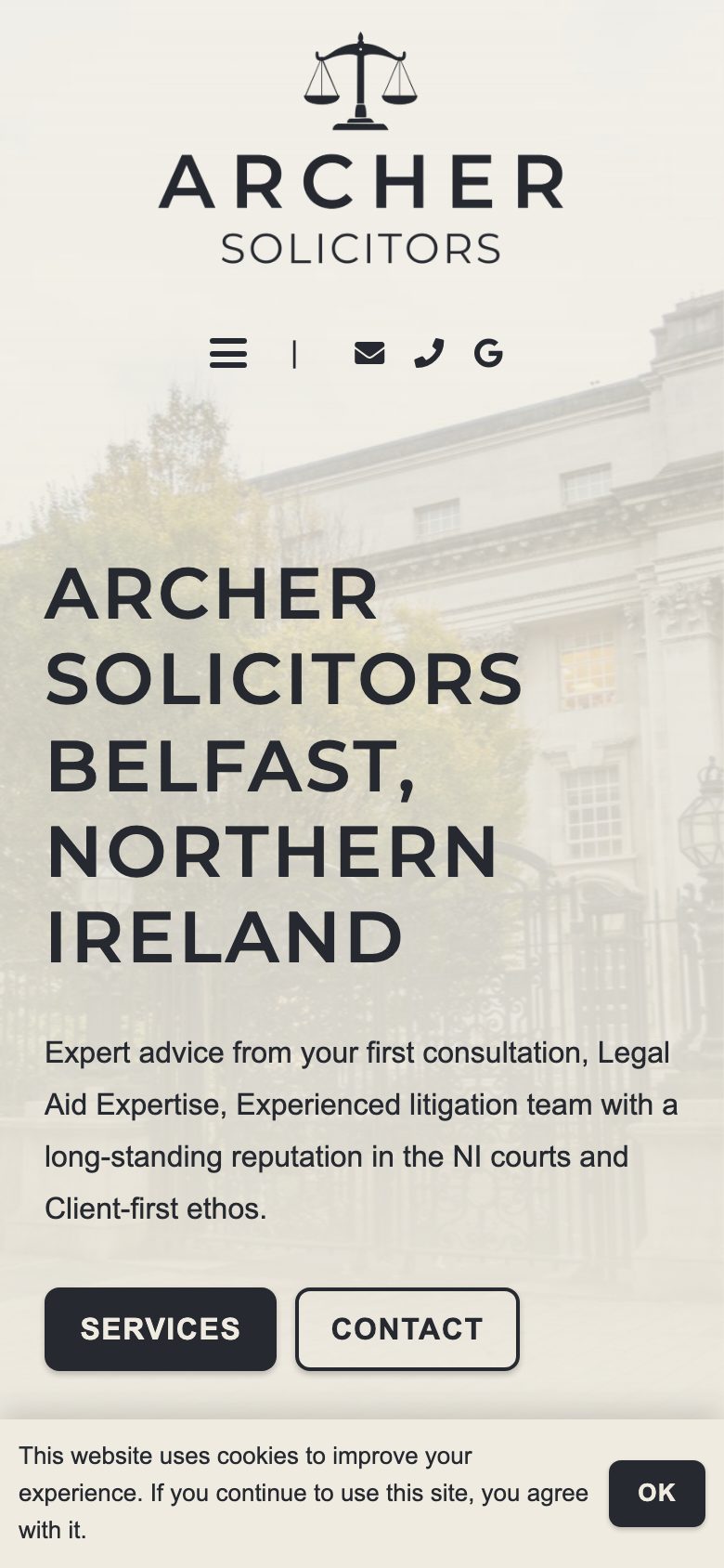 Archer Solicitors website on mobile, designed by Web Design Belfast