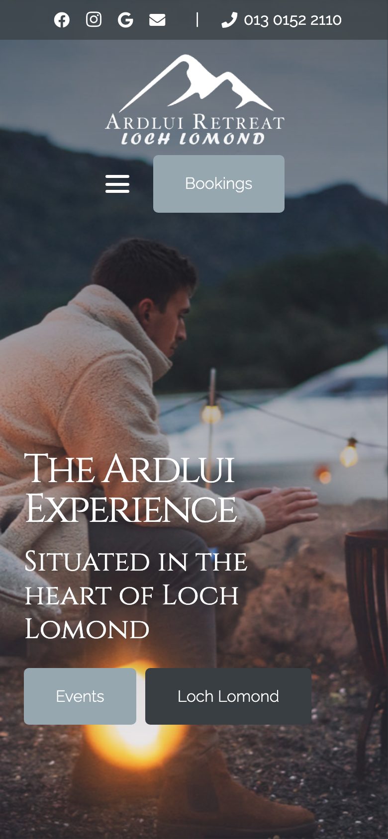 Ardlui Retreat website on mobile, designed by Web Design Belfast