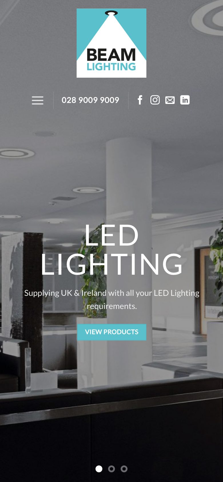 Beam Lighting website on mobile, designed by Web Design Belfast