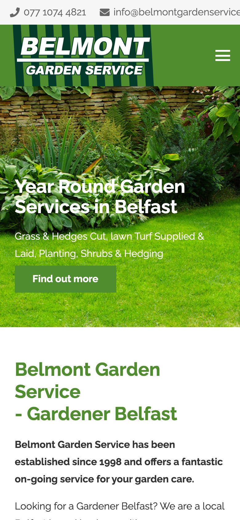 Belmont Garden Service website on mobile, designed by Web Design Belfast