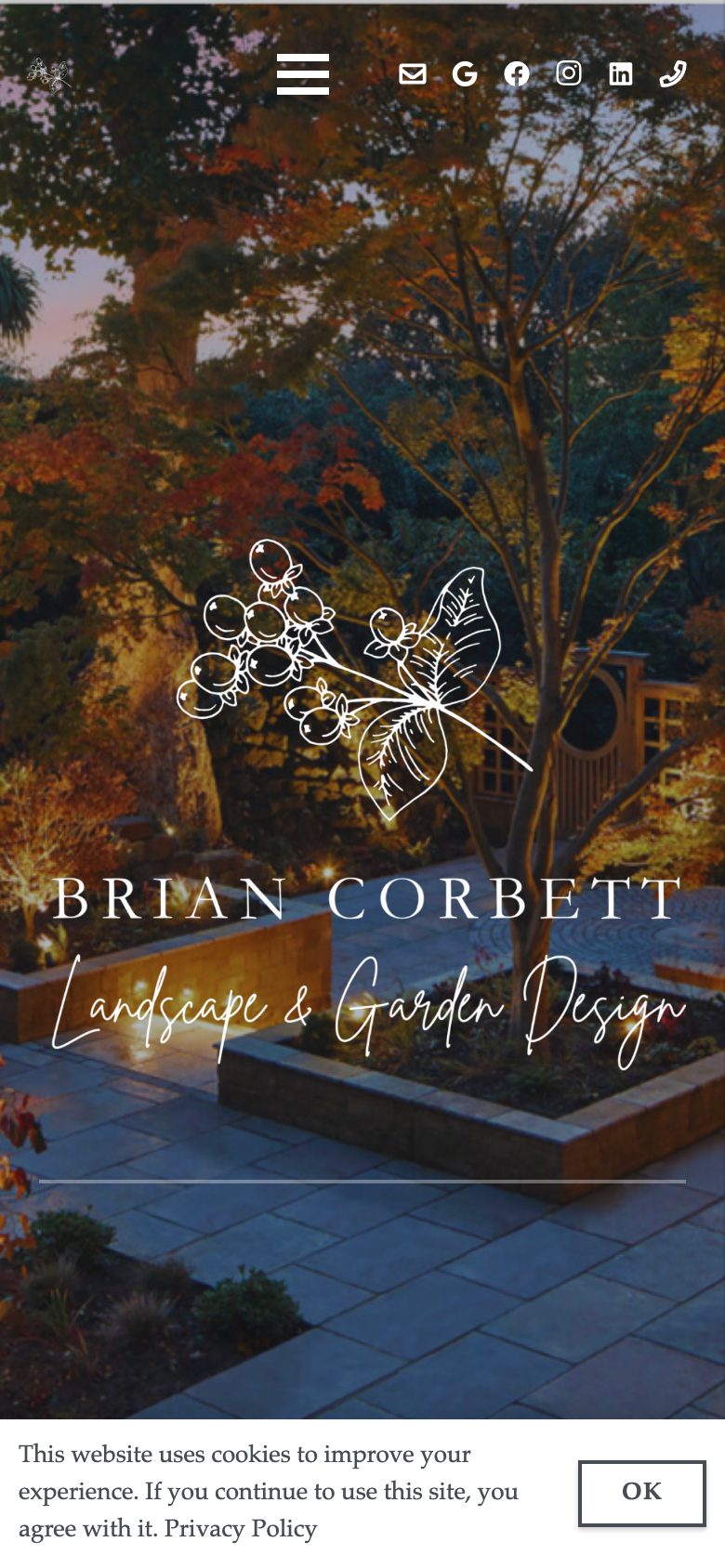 Brian Corbett Garden Design website on mobile, designed by Web Design Belfast