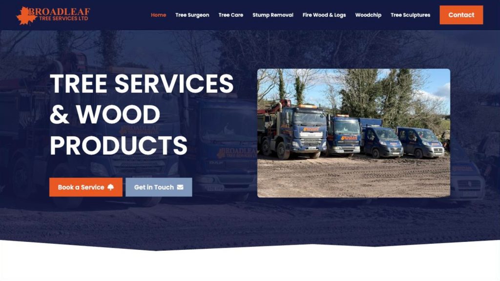 Broadleaf Tree Services website homepage on desktop, designed by Web Design Belfast