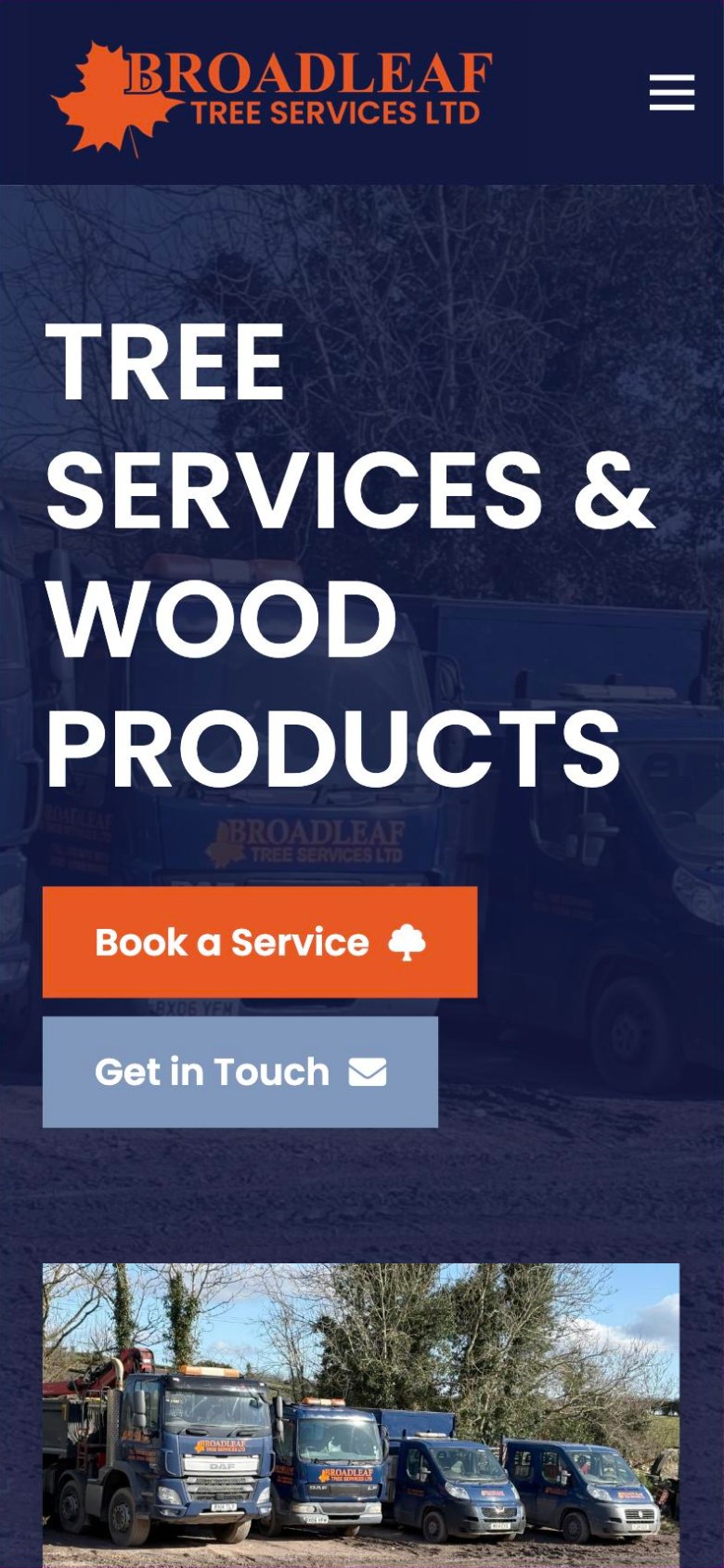 Broadleaf Tree Services website on mobile, designed by Web Design Belfast