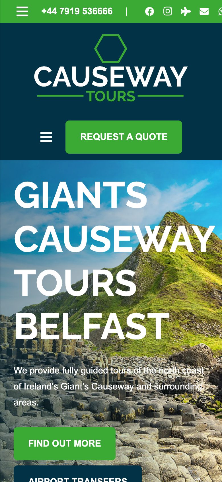 Causeway Tours website on mobile, designed by Web Design Belfast