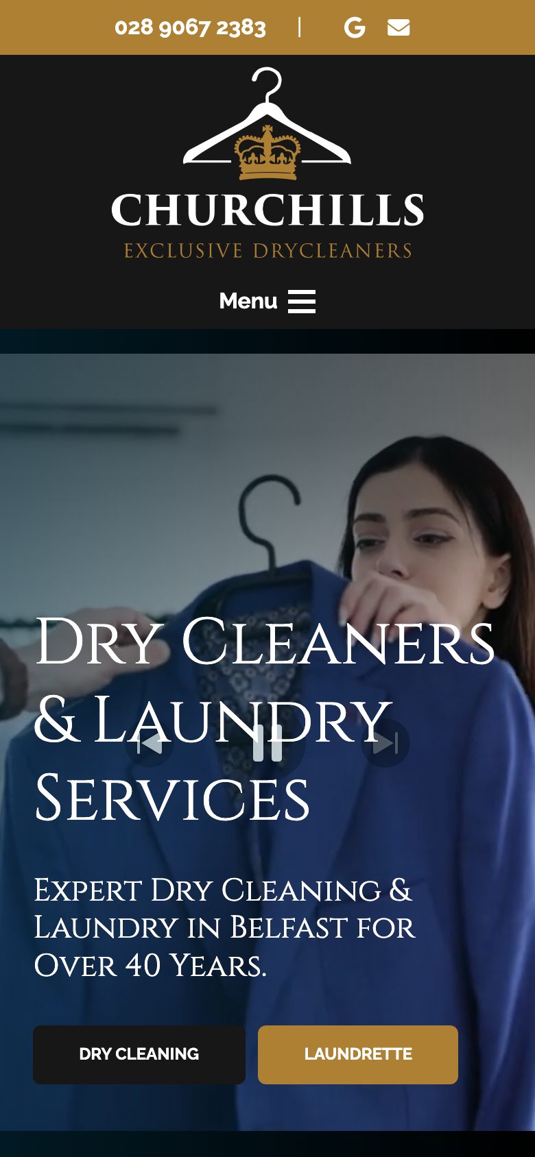 Churchills Dry Cleaners website on mobile, designed by Web Design Belfast