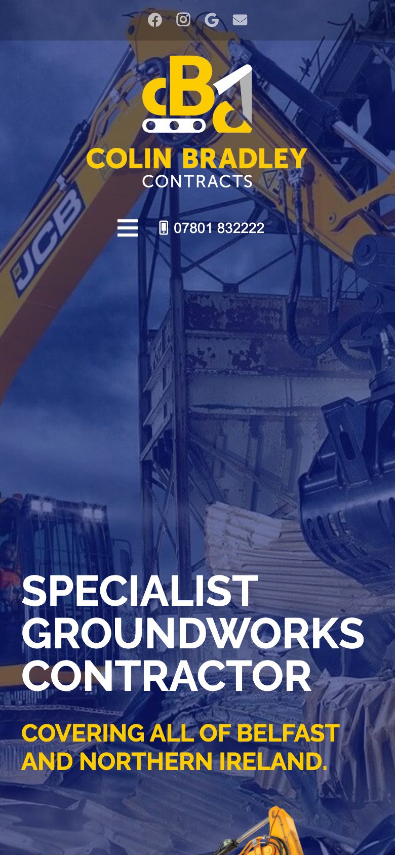 Colin Bradley Contracts website on mobile, designed by Web Design Belfast