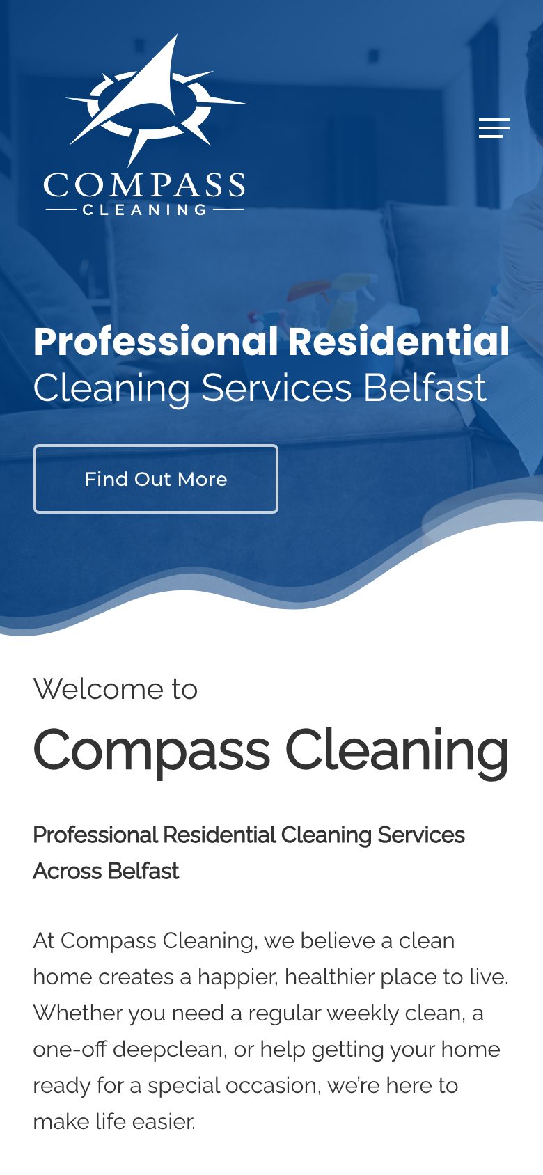 Compass Cleaning website on mobile, designed by Web Design Belfast