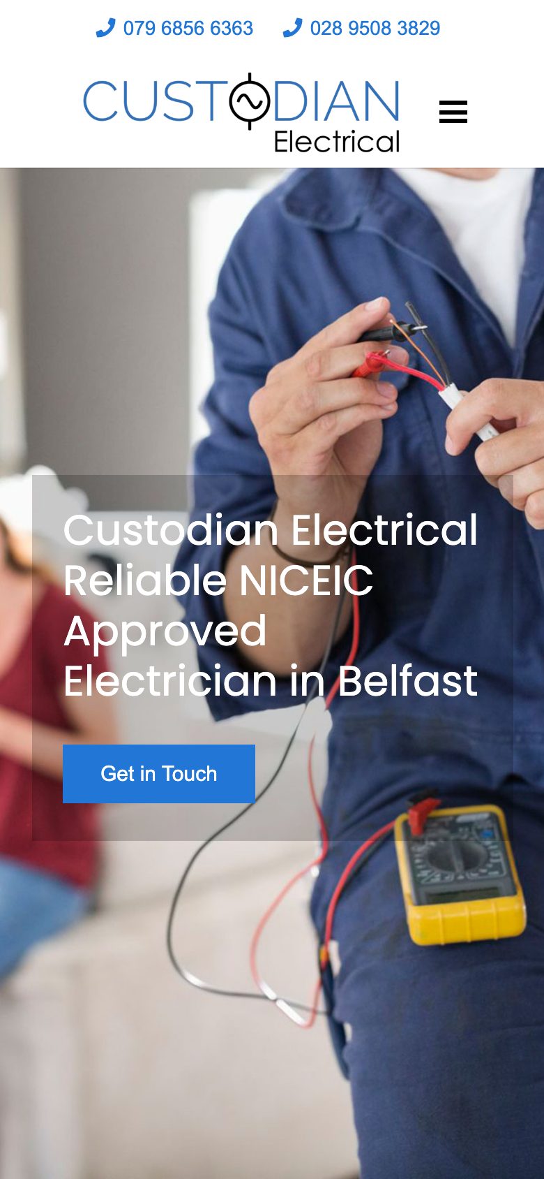 Custodian Electrical website on mobile, designed by Web Design Belfast