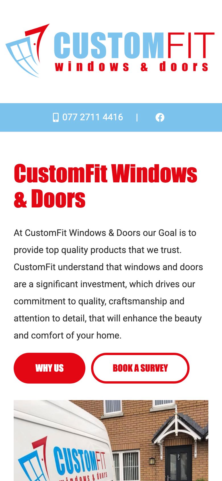 Custom Fit Doors website on mobile, designed by Web Design Belfast