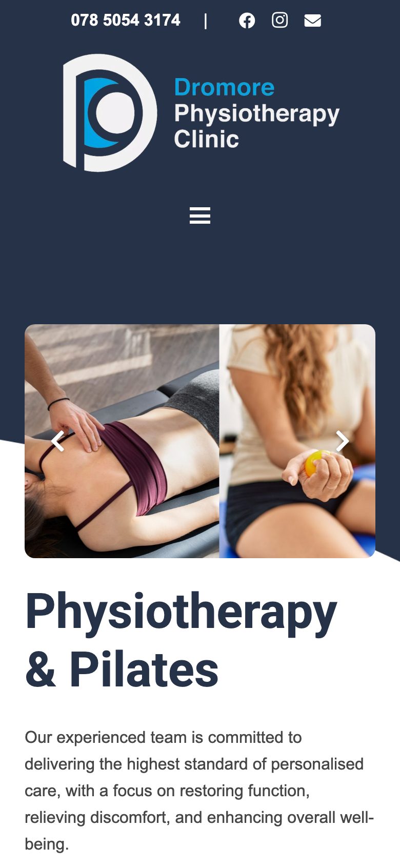 Dromore Physio Clinic website on mobile, designed by Web Design Belfast