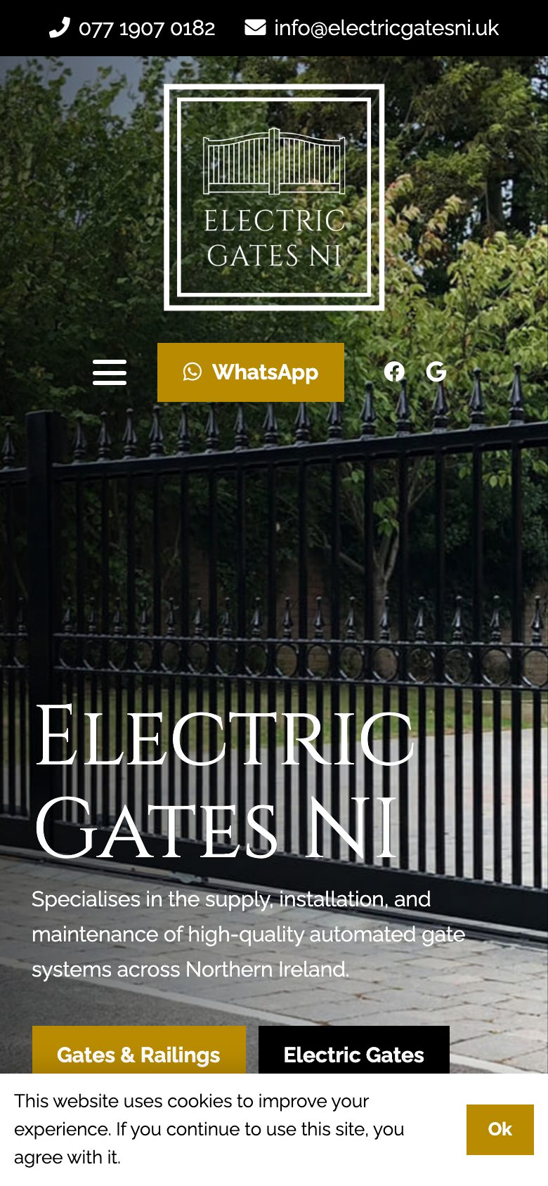 Electric Gates NI website on mobile, designed by Web Design Belfast