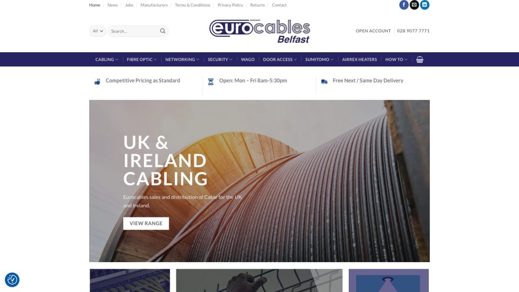 Eurocables Belfast website designed by Web Design Belfast