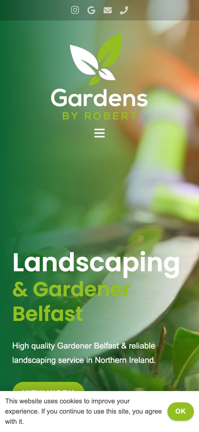 Gardens by Robert website on mobile, designed by Web Design Belfast