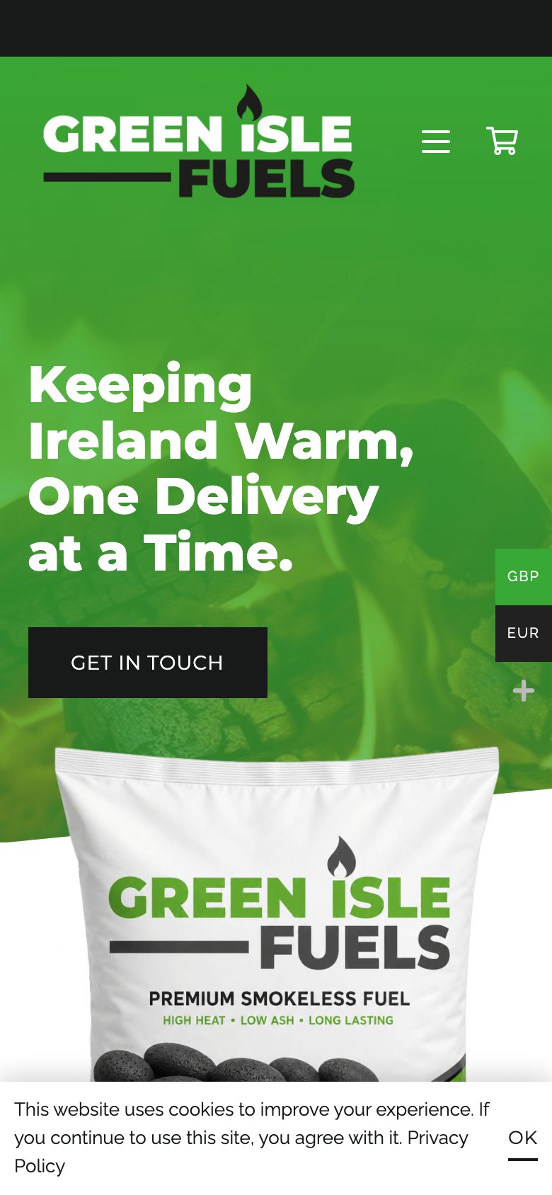 Green Isle Fuels website on mobile, designed by Web Design Belfast
