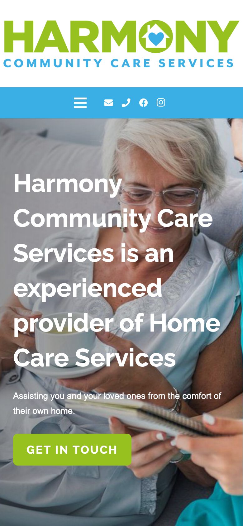 Harmony Community Care website on mobile, designed by Web Design Belfast