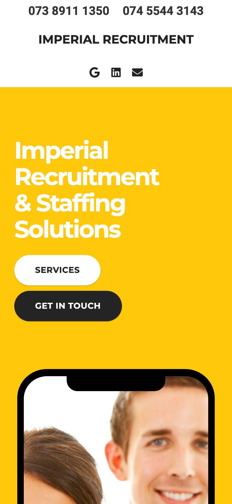 Imperial Recruitment NI website on mobile, designed by Web Design Belfast