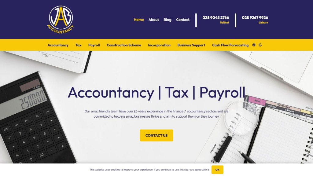 JAB Accountancy website designed by Web Design Belfast