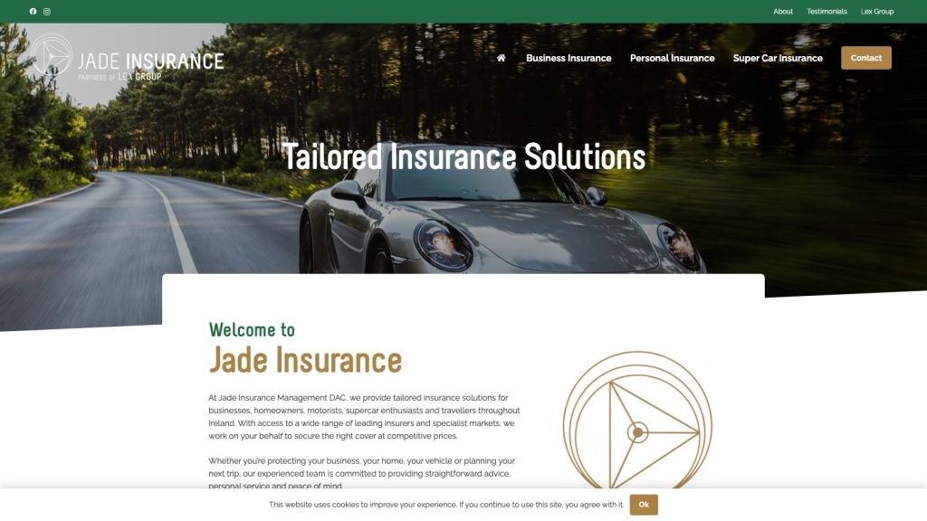 Jade Insurance website designed by Web Design Belfast