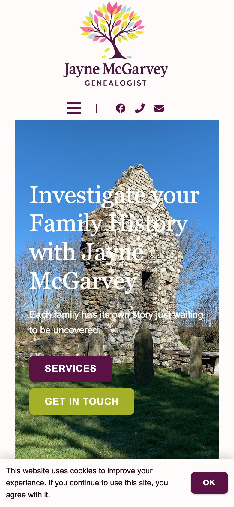 Jayne McGarvey website on mobile, designed by Web Design Belfast
