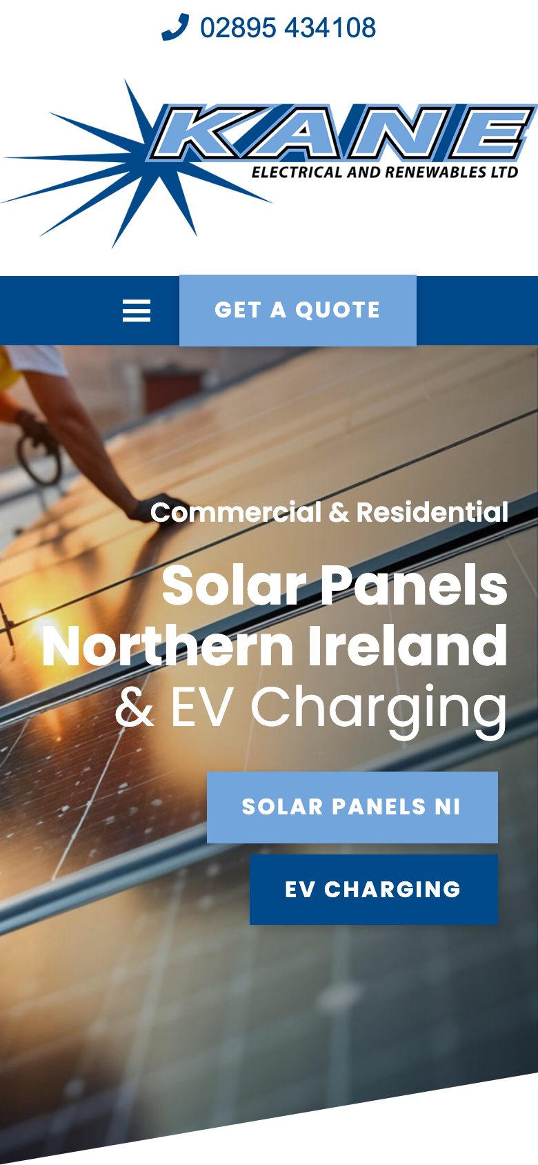 Kane Electrics website on mobile, designed by Web Design Belfast