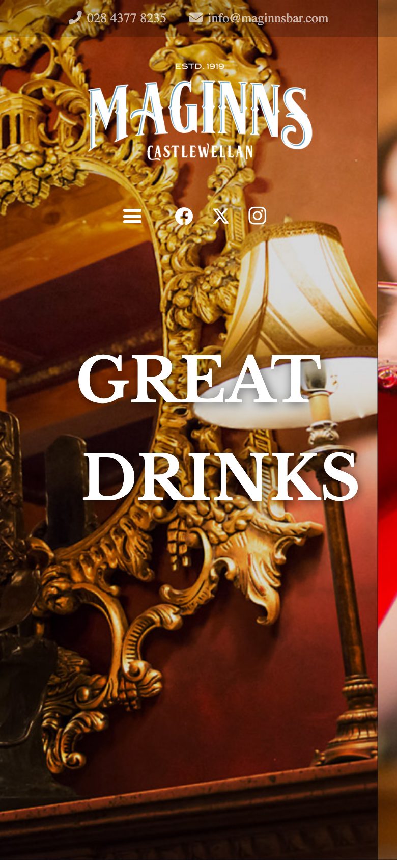 Maginns Bar website on mobile, designed by Web Design Belfast