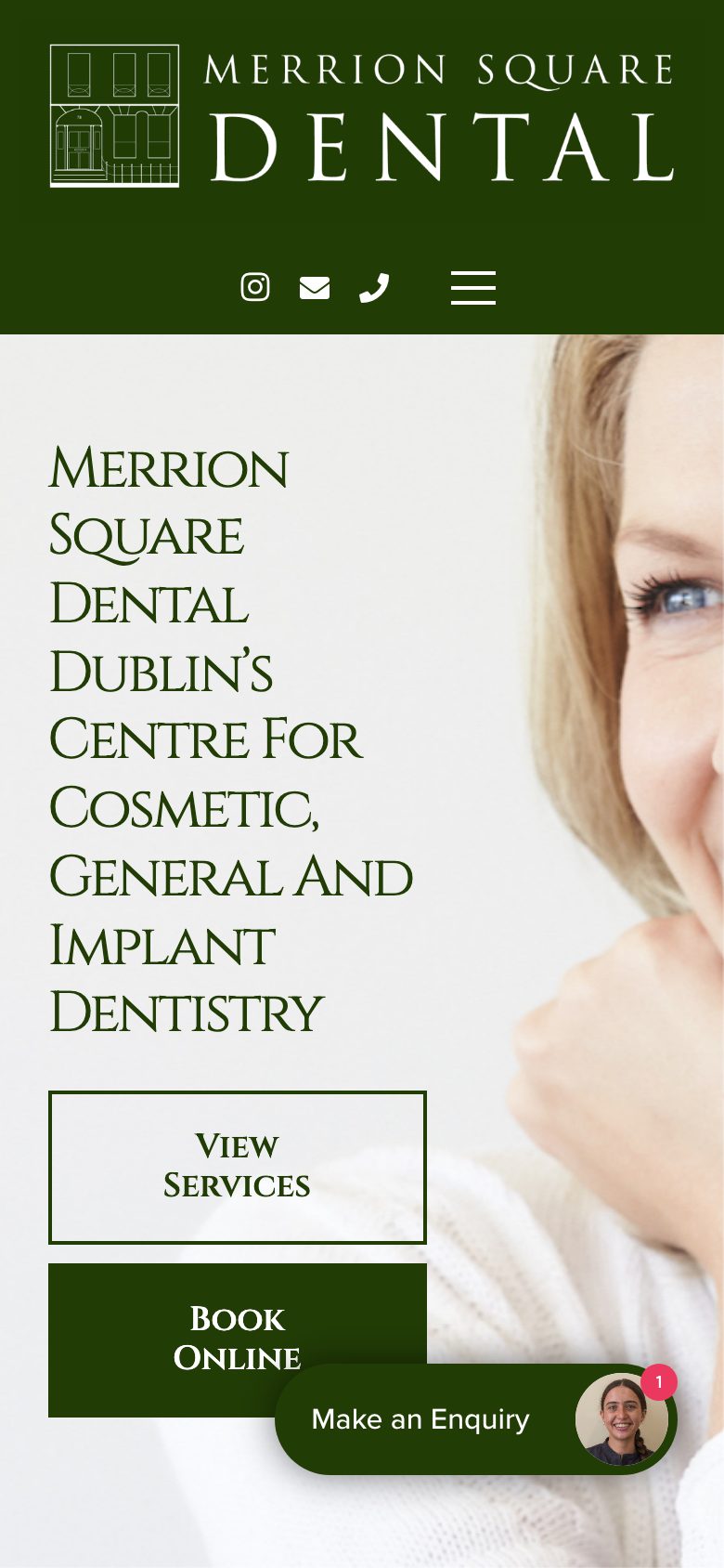Merrion Square Dental website on mobile, designed by Web Design Belfast