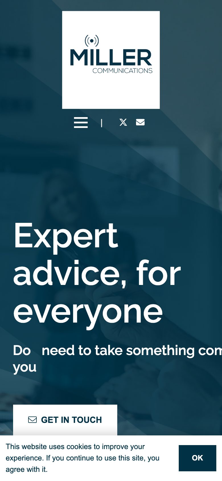 Miller Communications website on mobile, designed by Web Design Belfast