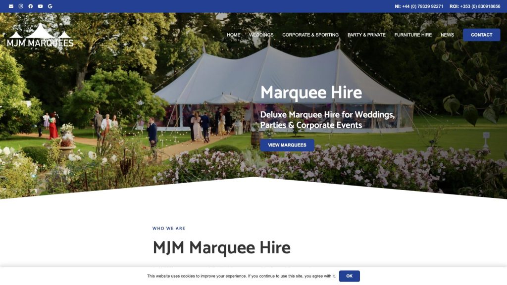 mjmmarquees website design belfast