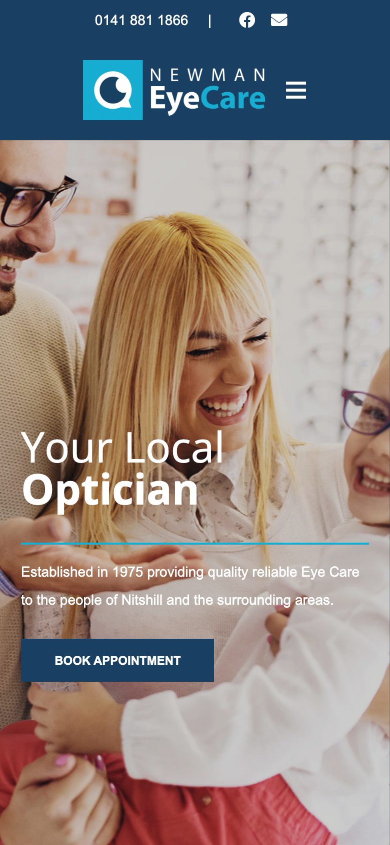 Newman Eye Care website on mobile, designed by Web Design Belfast