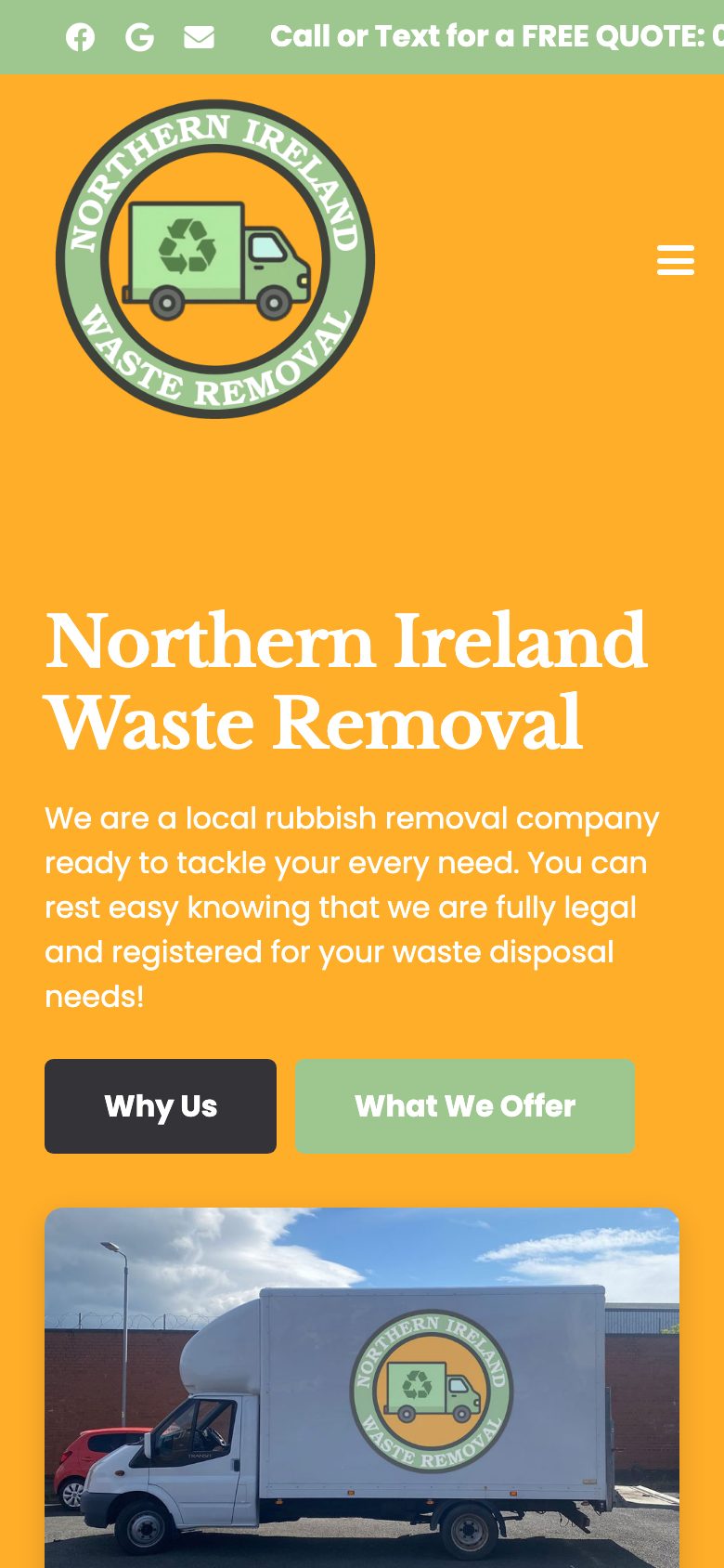 NI Waste Removal website on mobile, designed by Web Design Belfast