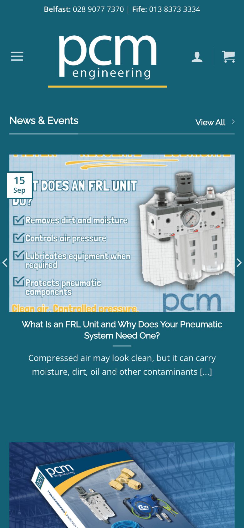 PCM Engineering website on mobile, designed by Web Design Belfast