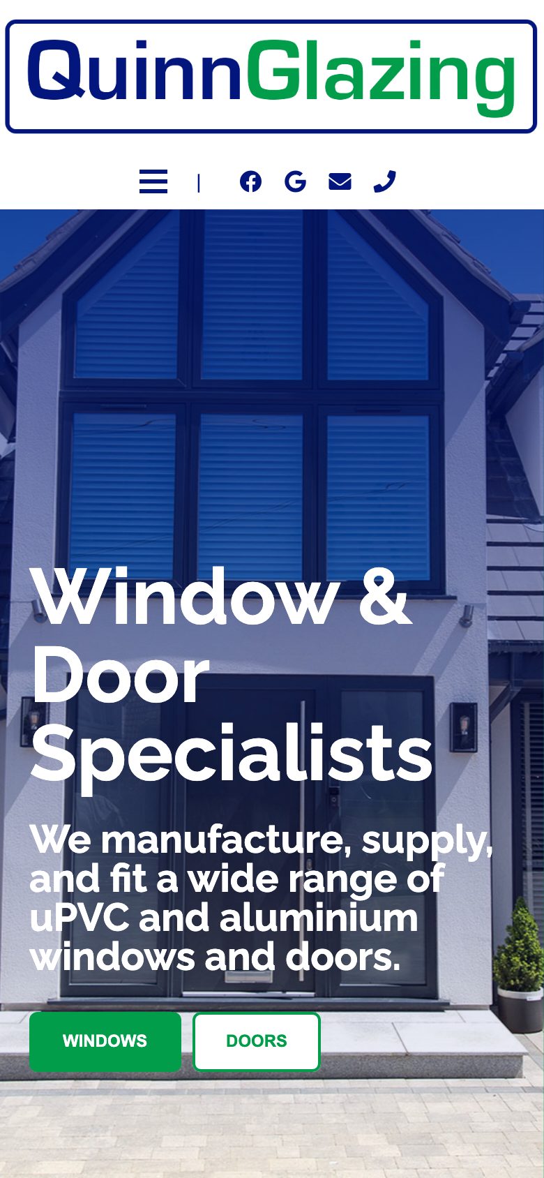 Quinn Glazing website on mobile, designed by Web Design Belfast