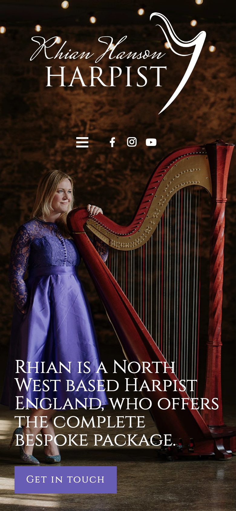 Rhian Hanson Harpist website on mobile, designed by Web Design Belfast