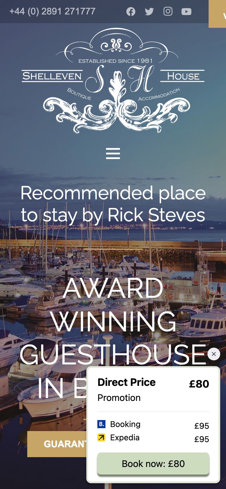 Shelleven House website on mobile, designed by Web Design Belfast