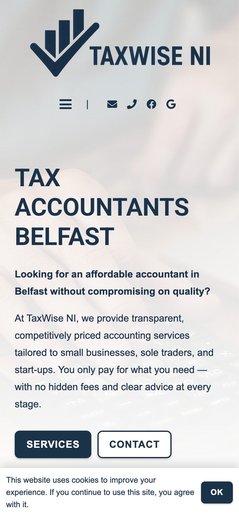 Taxwise NI website on mobile, designed by Web Design Belfast
