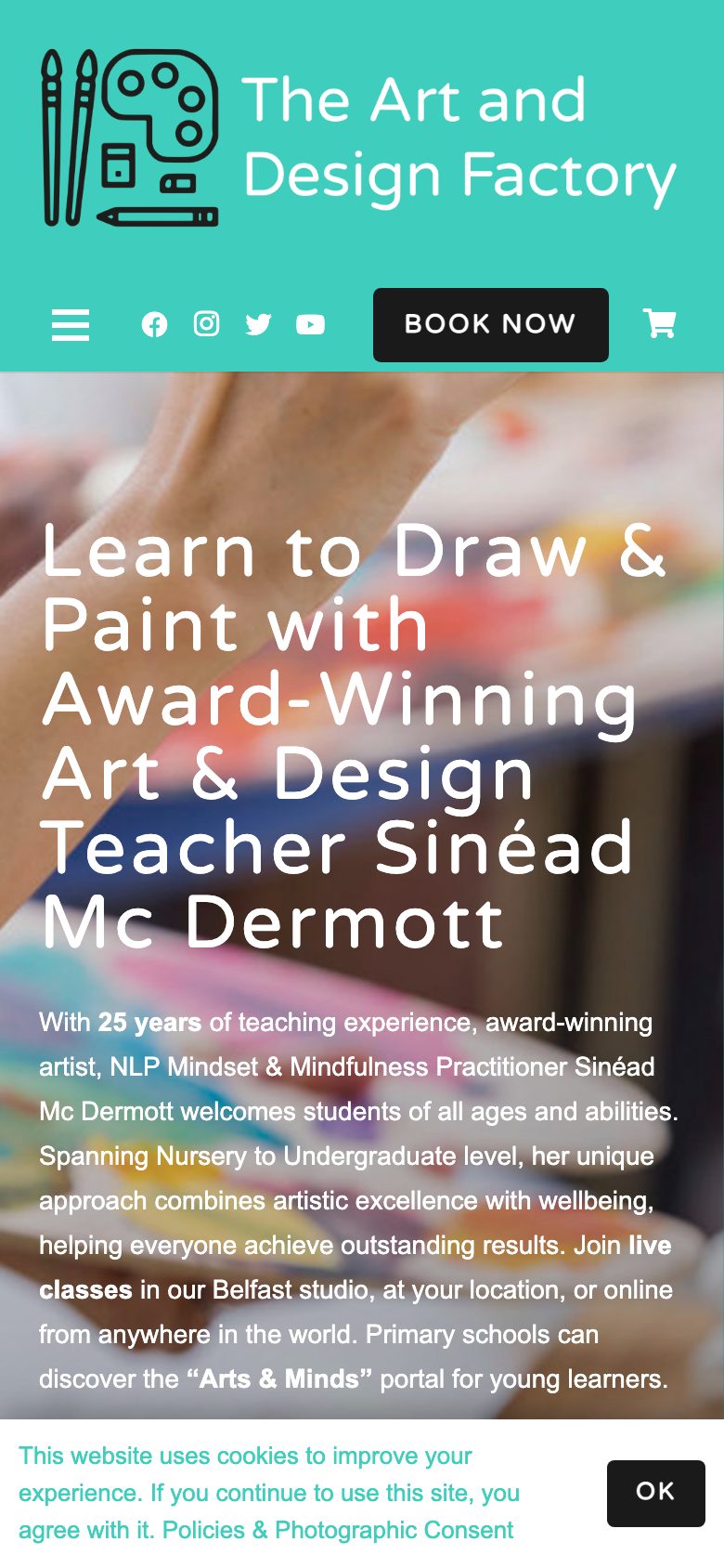 The Art and Design Factory website on mobile, designed by Web Design Belfast