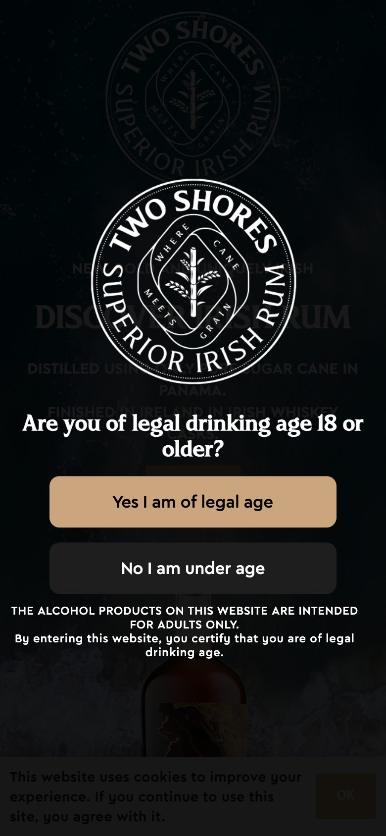 Two Shores Rum website on mobile, designed by Web Design Belfast