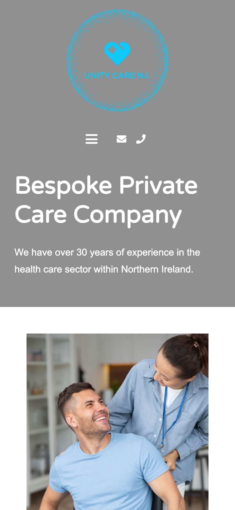 Unity Care NI website on mobile, designed by Web Design Belfast