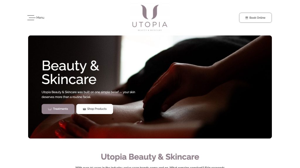 Utopia Beauty & Skincare website designed by Web Design Belfast