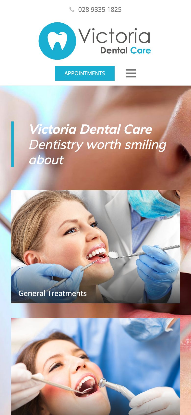 Victoria Dental Care website on mobile, designed by Web Design Belfast