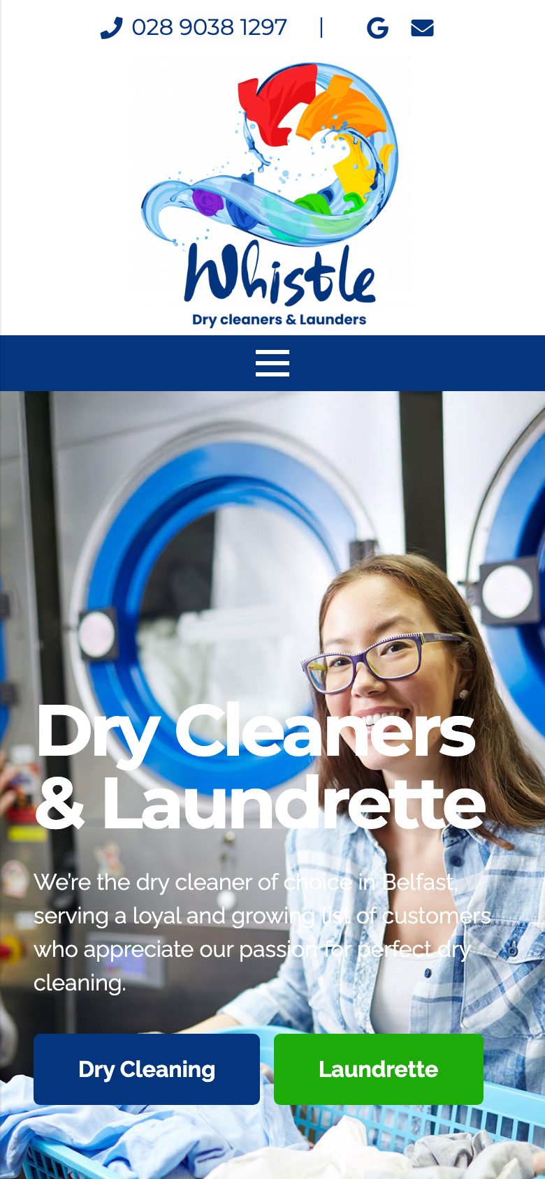 Whistle Cleaners website on mobile, designed by Web Design Belfast