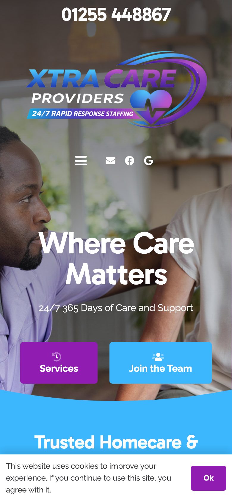 Xtra Care Providers website on mobile, designed by Web Design Belfast
